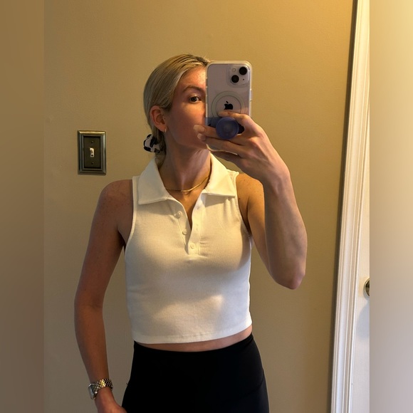 Aeropostale White Ribbed Collar Tank Top - Picture 2 of 9